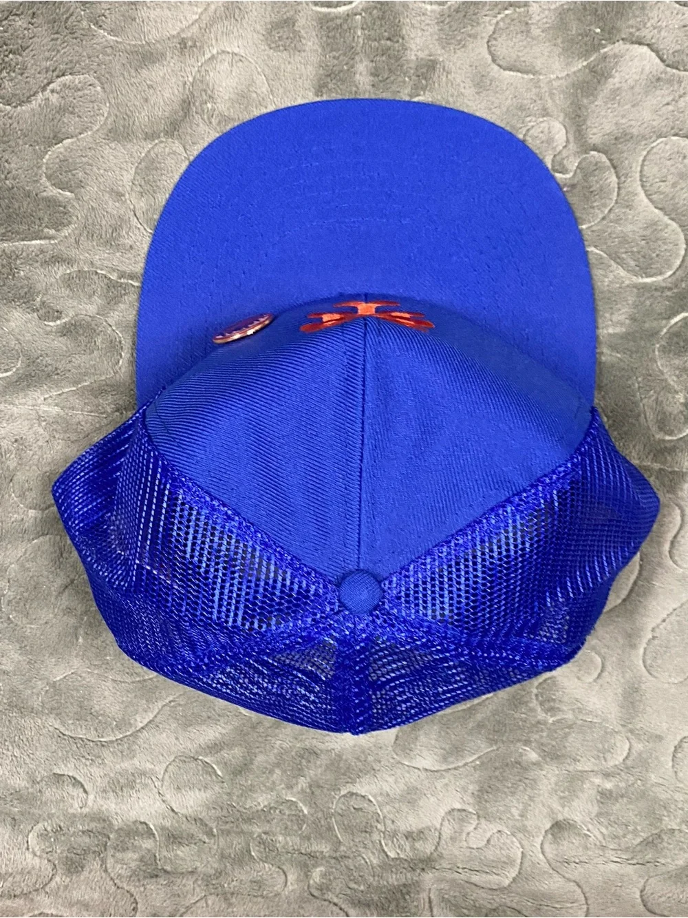 VTG 1980s New York Mets Trucker Hat Snapback Mesh Cap MLB Blue w 1985 Pin, ANNCO